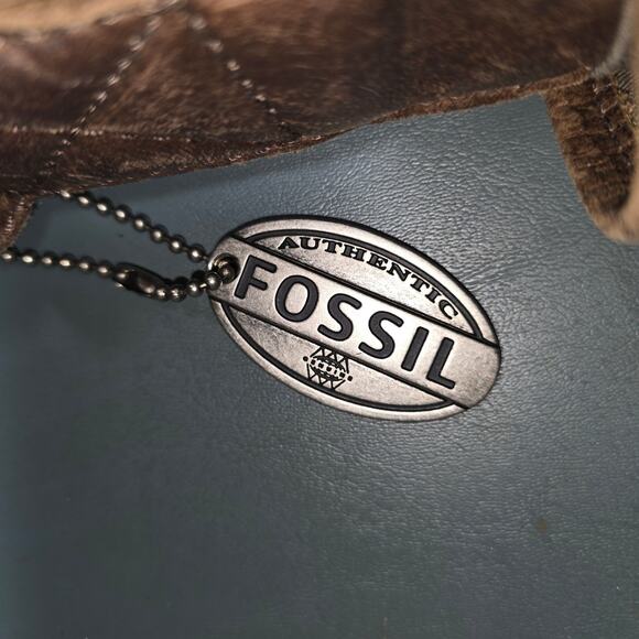 Vintage Fossil Brown Leather Distressed Laptop Computer Shoulder Bag 18x12x4 - Picture 10 of 10